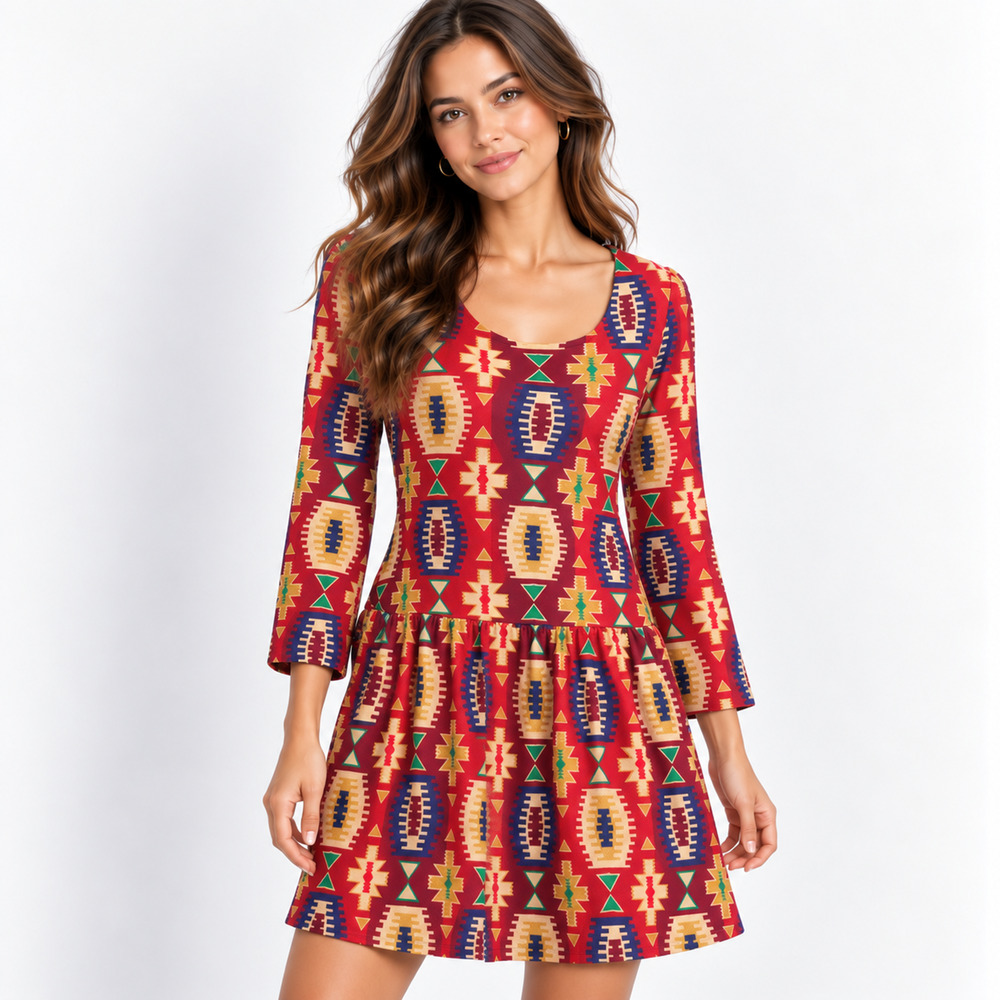 Anthropologie Eyedoll Wildfires Dress S Geometric Drop Waist Long Sleeve Boho
